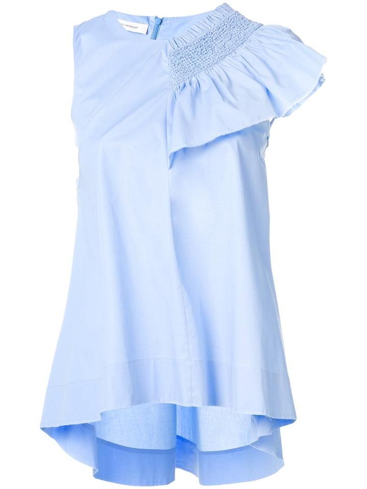 Cédric Charlier Ruffle Trim Blouse, Women's, Size: 44, Blue, Cotton/other Fibers