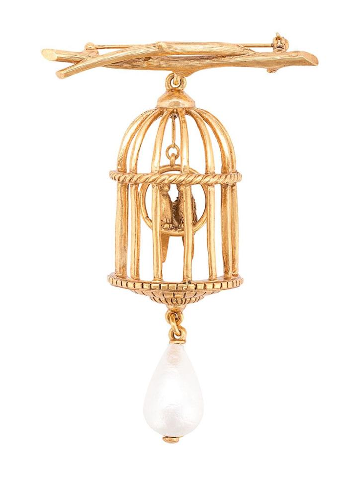 Oscar De La Renta Bird Cage Brooch - Gold