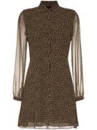 Saint Laurent Leopard Print Silk Mini Dress - Brown