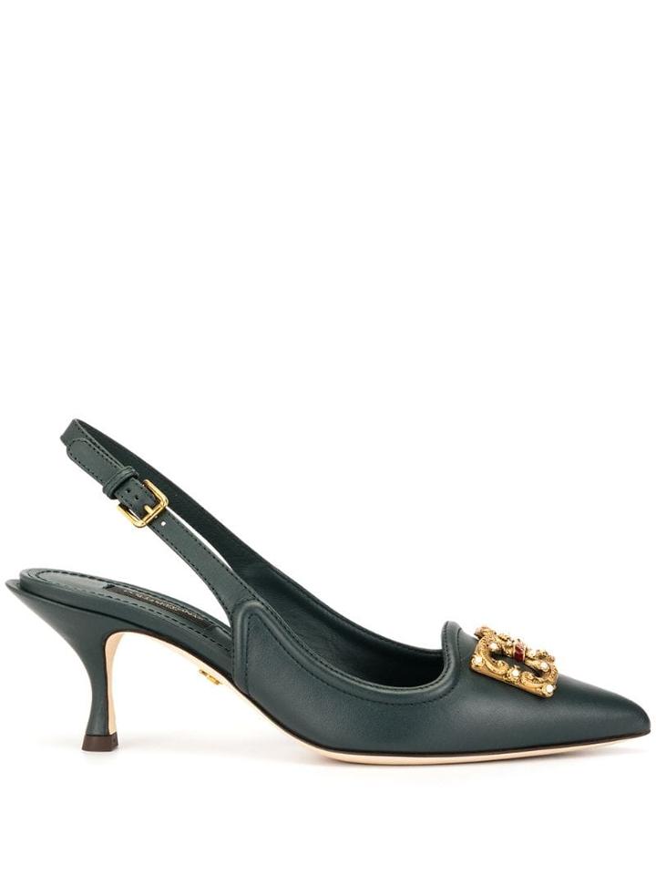 Dolce & Gabbana Embellished Monogram Slingback Pumps - Green