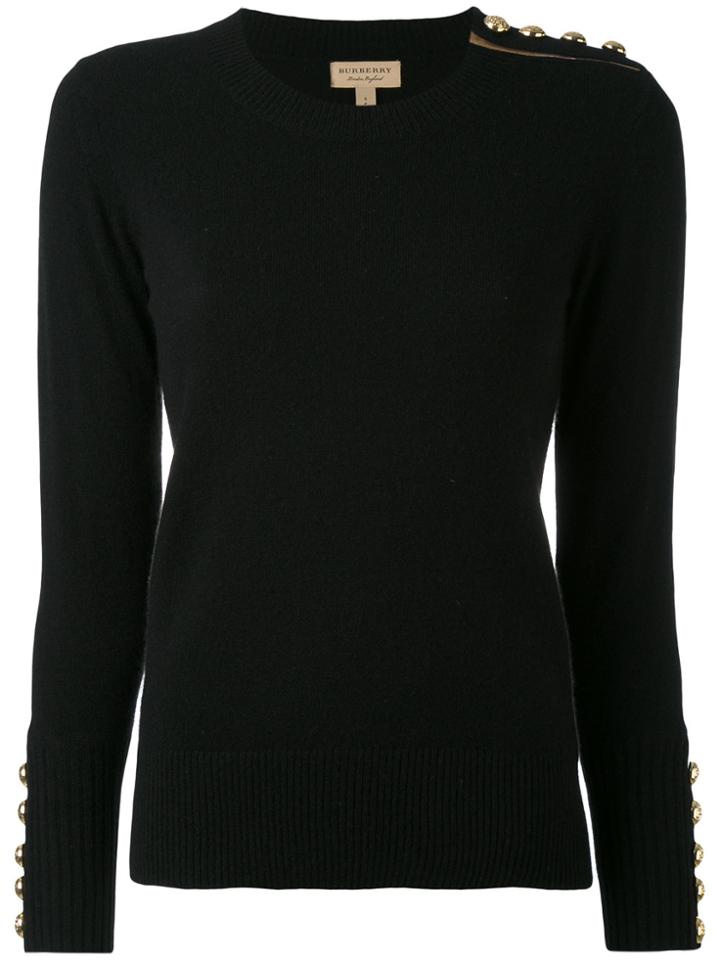 Burberry Cashmere Buttoned Detail Jumper - Black