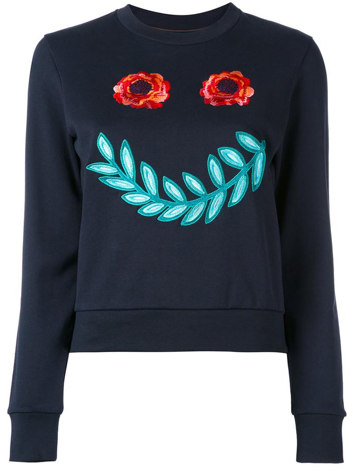 Paul Smith - Floral Face Sweatshirt - Women - Cotton - S, Blue, Cotton