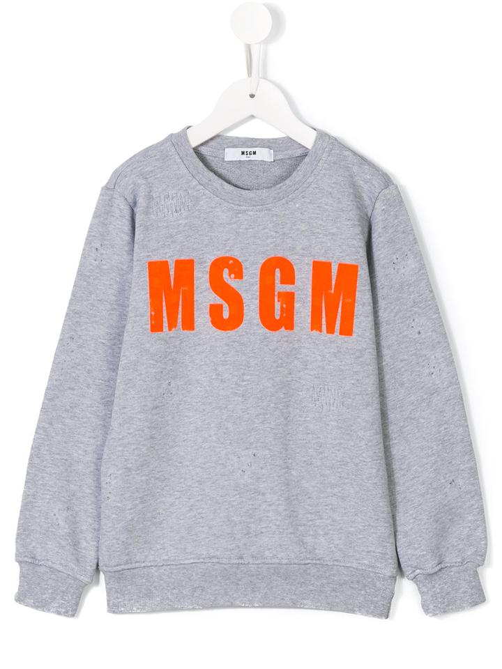Msgm Kids - Logo Print Sweatshirt - Kids - Cotton - 8 Yrs, Boy's, Grey