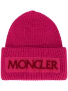Moncler Rib Knit Logo Beanie - Pink