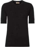 Burberry Short-sleeve Rib Knit Cashmere Sweater - Black