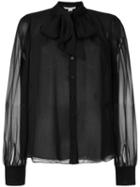 Diane Von Furstenberg Pussybow Translucent Blouse, Women's, Size: 6, Black, Silk/polyester