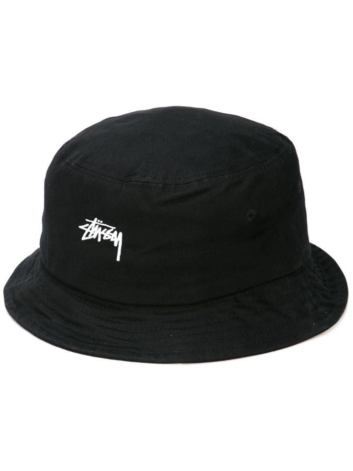 Stussy Logo Embroidered Bucket Hat - Black