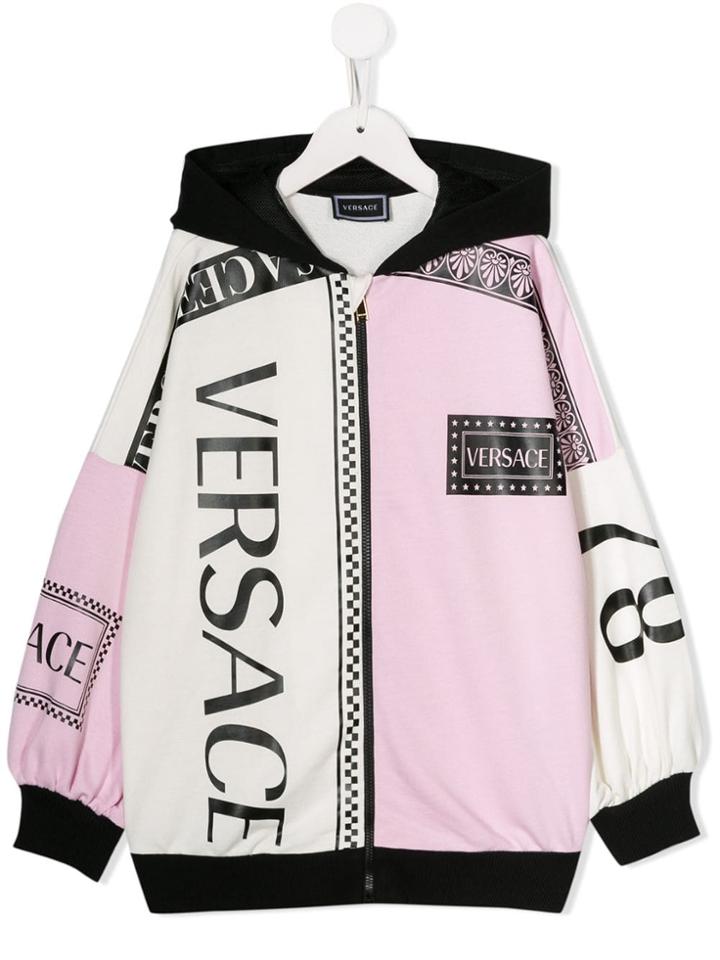 Young Versace Logo Print Hoodie - White