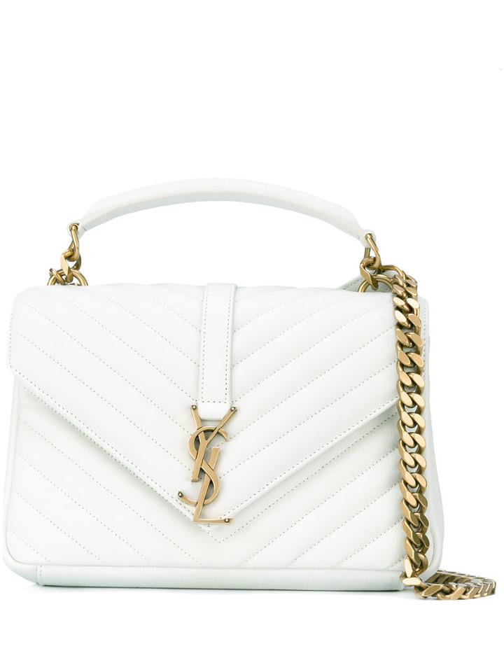 Saint Laurent Small Monogram Shoulder Bag, Women's, White, Leather