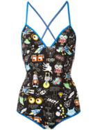 Fendi Printed Swimsuit, Women's, Size: 38, Black, Polyamide/spandex/elastane