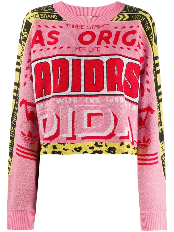 Adidas Logo Intarsia Cropped Jumper - Pink