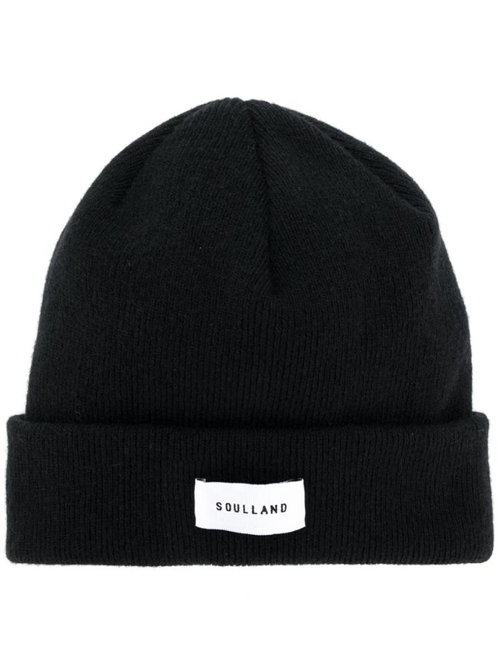 Soulland Ribbed Logo Beanie - Black