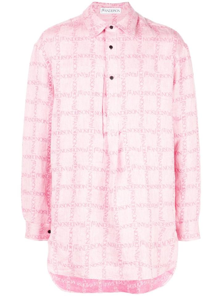 Jw Anderson Bubblegum Logo Grid Tunic Linen Shirt - Pink