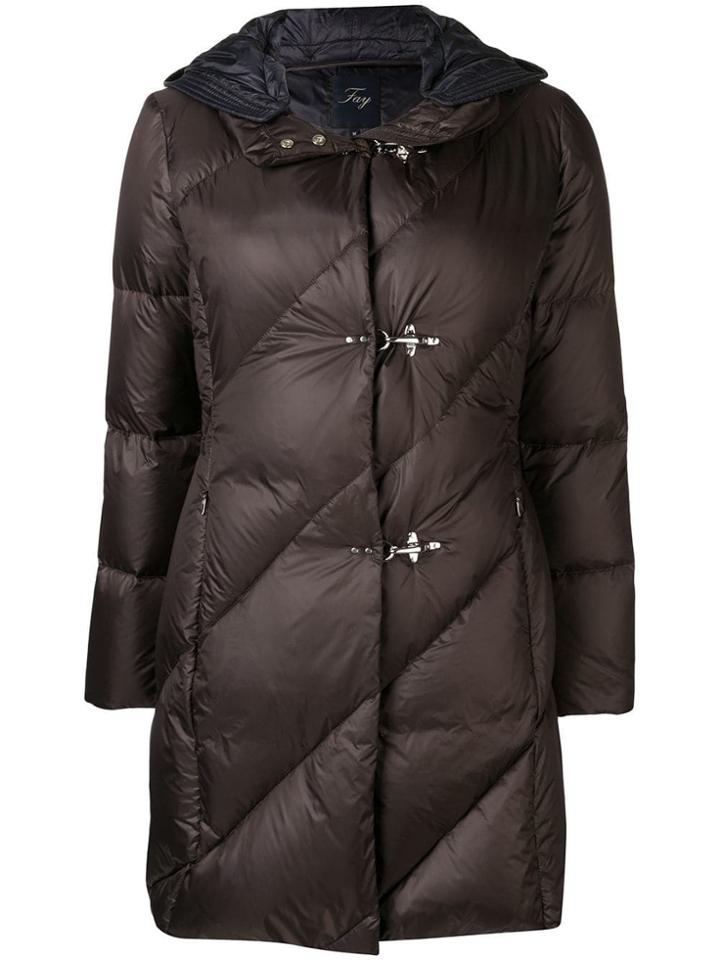 Fay Padded Hooded Coat - Brown