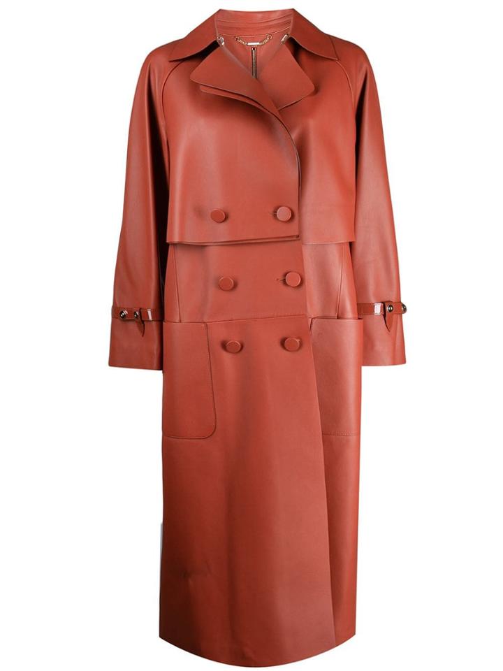Fendi Double Breasted Trench Coat - Orange