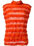 Issey Miyake Cauliflower Ruffle Stripe Semi Sheer Tank Top, Women's, Red, Polyester