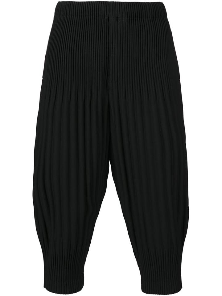 Homme Plissé Issey Miyake Pleated Cropped Trousers, Men's, Size: 3, Black, Polyester