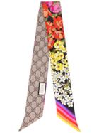 Gucci Silk Reversible Gg Floral Print Neck Scarf - Multicolour