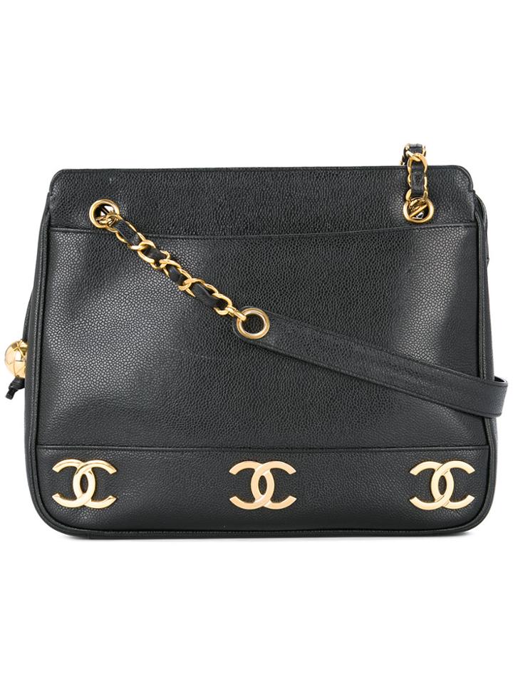 Chanel Vintage Logo Chain Shoulder Bag - Black