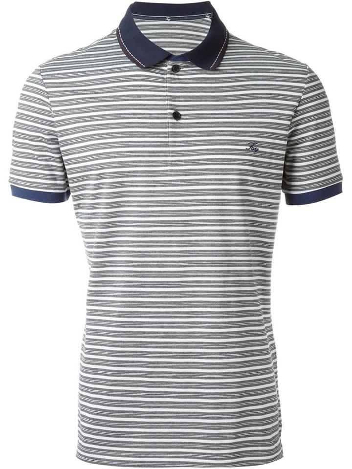 Fay Striped Polo Shirt, Men's, Size: S, Grey, Cotton