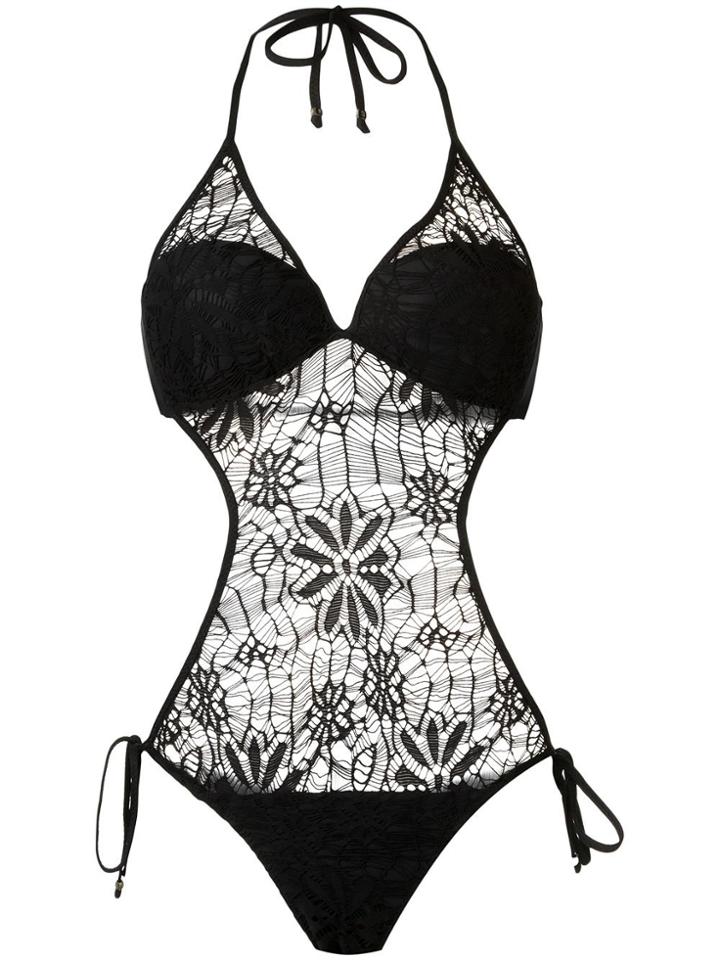 Amir Slama Lace Panel Swimsuit - Black