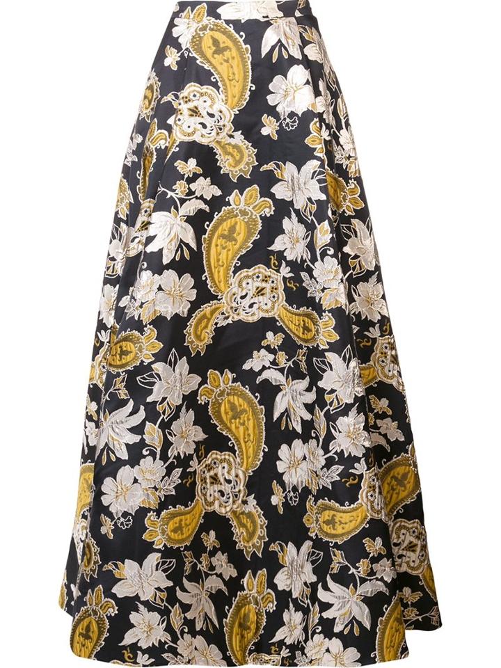 Alice+olivia Floral Pattern Skirt, Women's, Size: 2, Black, Nylon/polyester