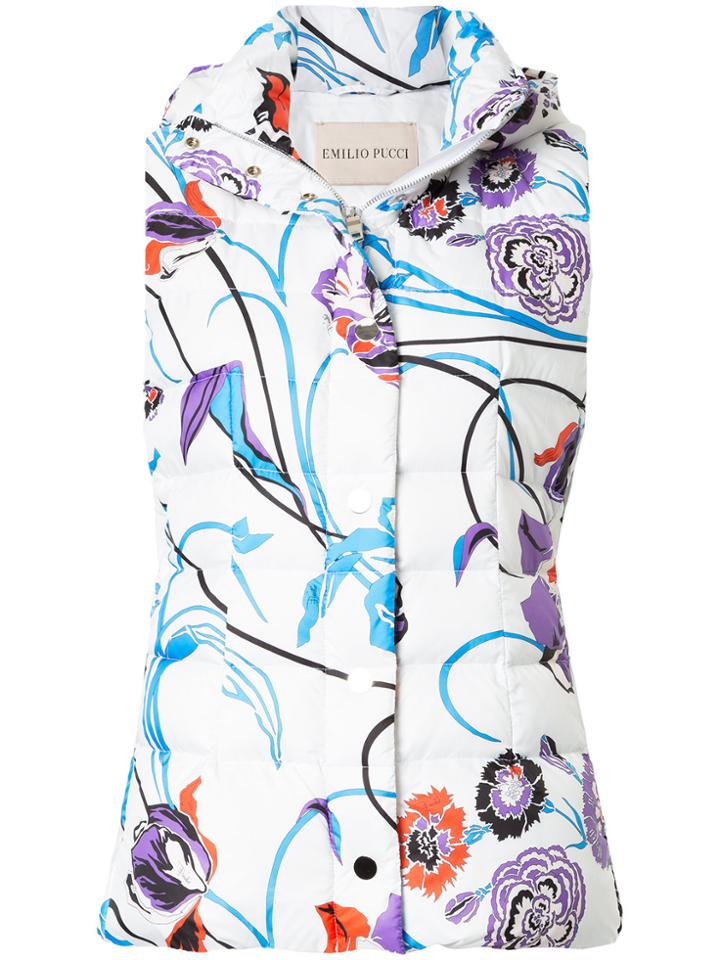 Emilio Pucci Floral Print Puffer Gilet - White