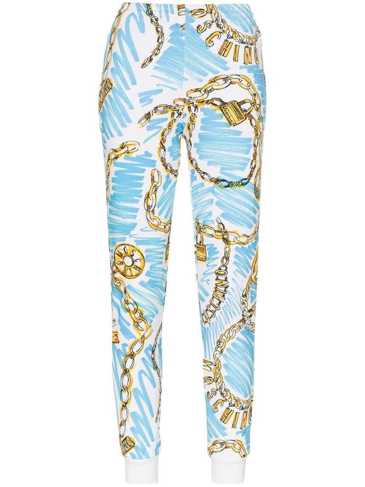 Moschino Charm Print High-waisted Cotton Track Pants - Blue