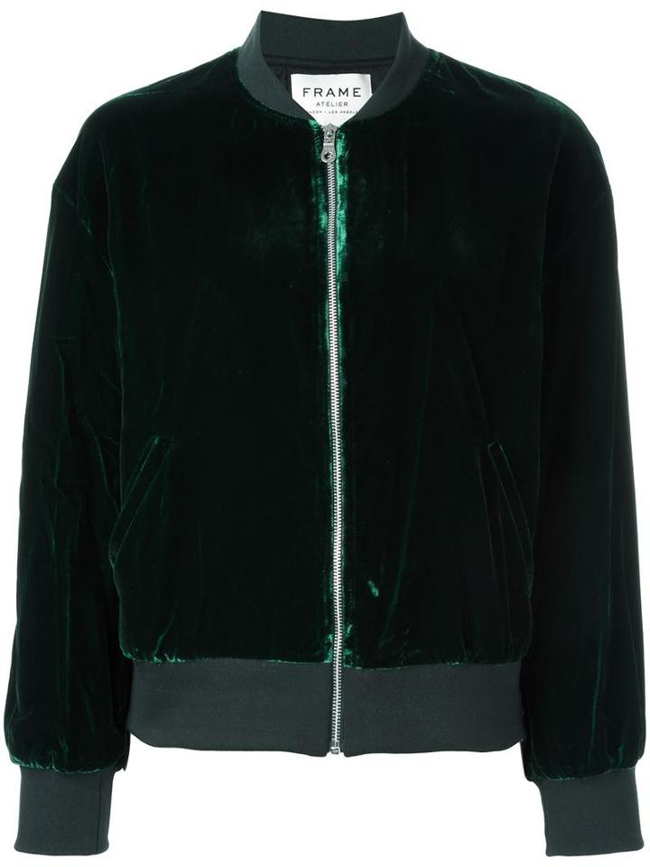 Frame Denim Classic Bomber Jacket, Women's, Size: Small, Green, Polyester/spandex/elastane/viscose