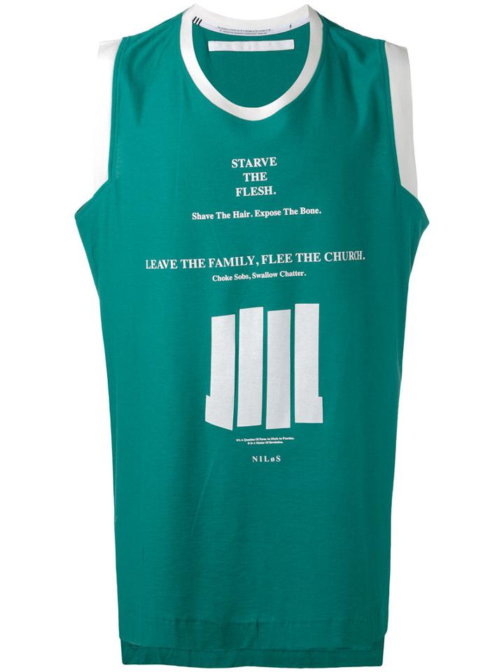 Julius - Lettering Print Sleeveless T-shirt - Men - Cotton - Iii, Green, Cotton