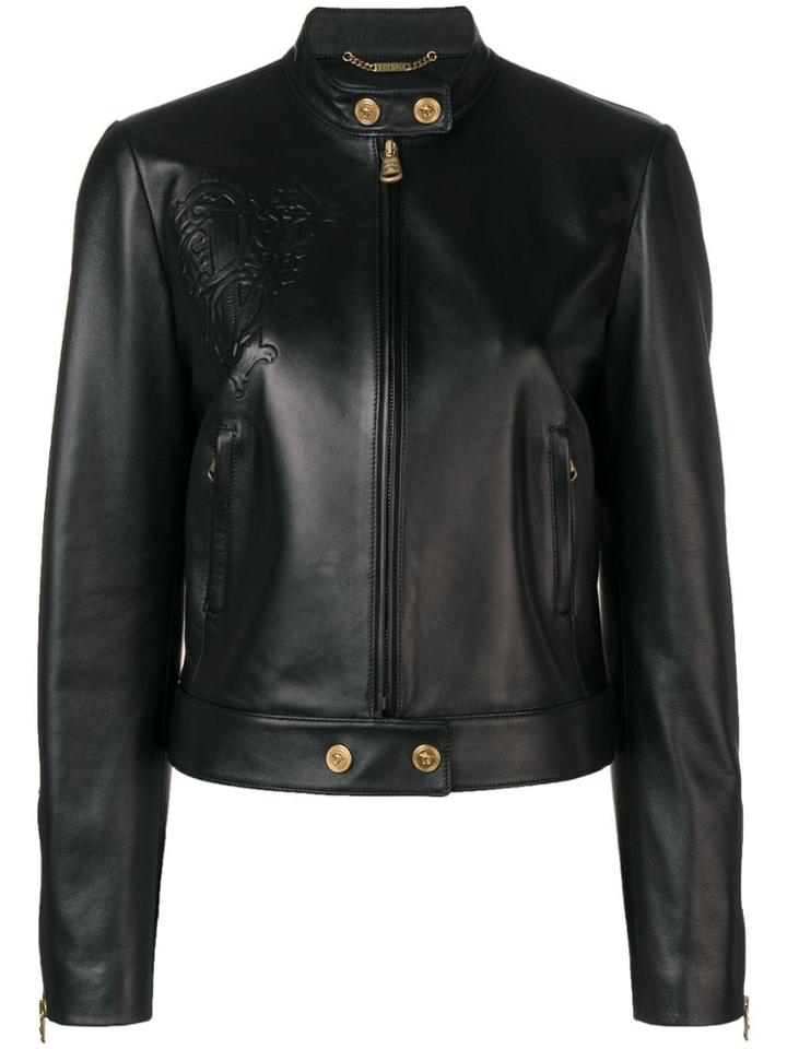 Versace Embossed Leather Jacket - Black