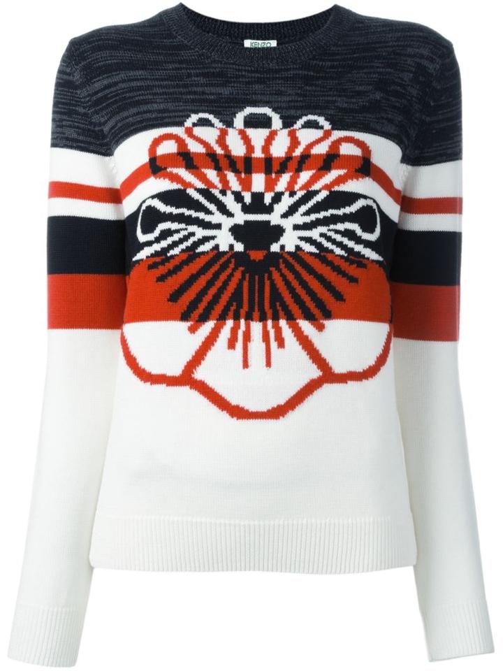 Kenzo Striped Flower Jumper, Women's, Size: Medium, Grey, Wool
