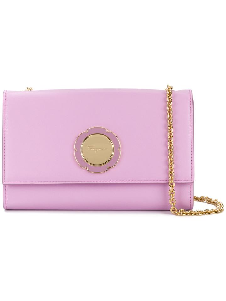 Salvatore Ferragamo Flower Flap Shoulder Bag - Pink & Purple