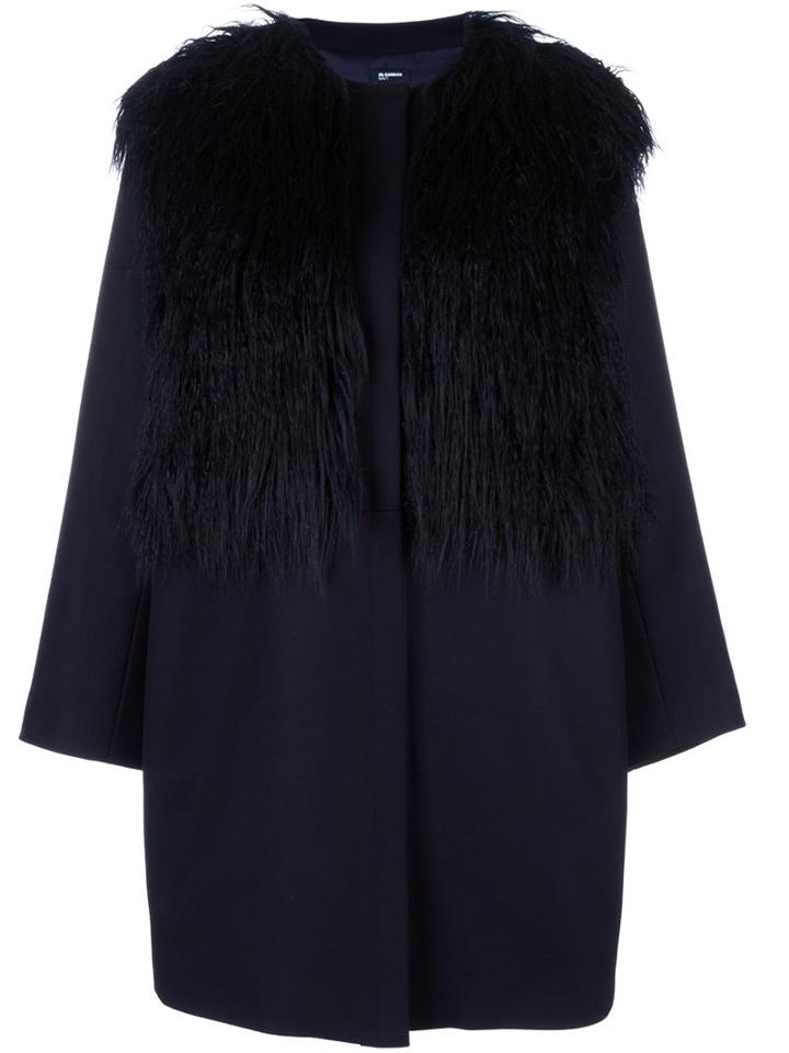 Jil Sander Navy Faux Fur Collar Coat, Women's, Size: 36, Blue, Acrylic/modacrylic/polyester/cupro