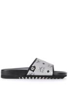 Mcm All Over Logo Print Sliders - Black