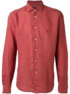 Corneliani Embroidered Logo Shirt, Men's, Size: 41, Red, Linen/flax