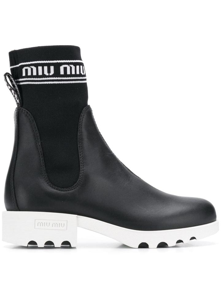 Miu Miu Logo Intarsia Sock Boots - Black