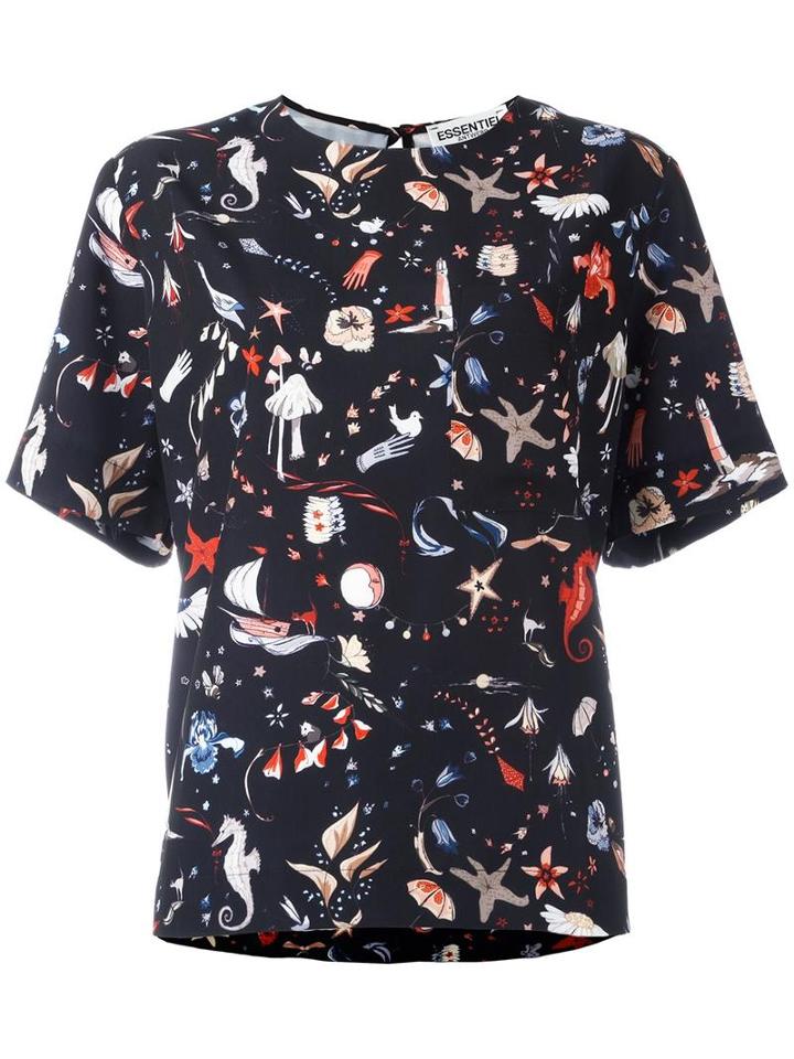 Essentiel Antwerp Printed T-shirt, Women's, Size: 38, Black, Polyester