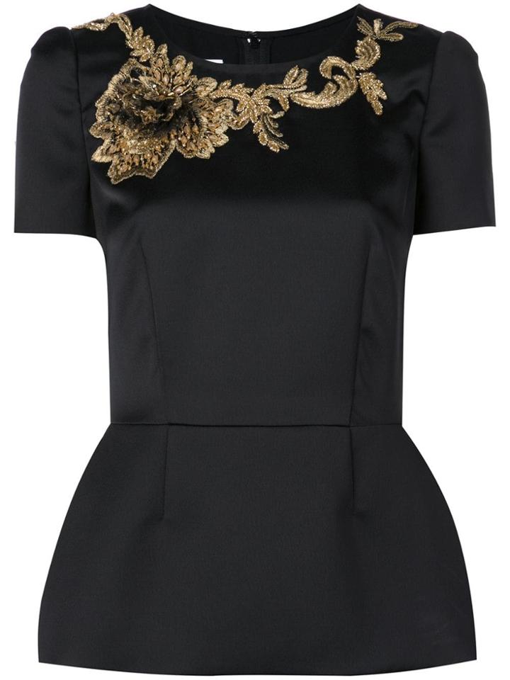 Marchesa Embroidered Leaf Blouse - Black