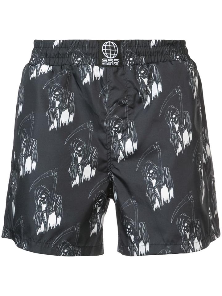 Sss World Corp Reaper Print Swim Shorts - Grey