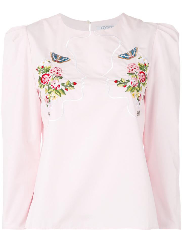 Vivetta - Floral Puff Sleeve Top - Women - Cotton - 40, Women's, Pink/purple, Cotton