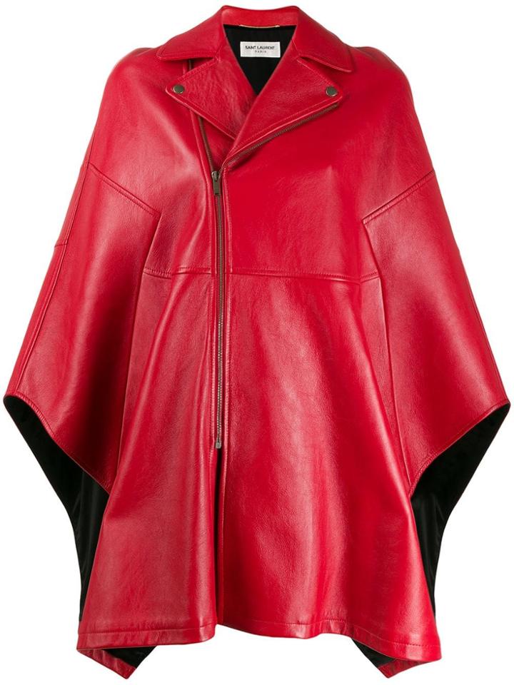 Saint Laurent Biker-style Poncho - Red