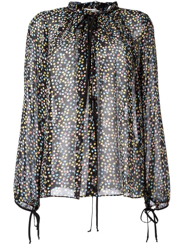 Dorothee Schumacher Floral Print Sheer Blouse, Women's, Size: 3, Black, Silk