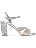 Miu Miu Silver 85 Glitter Sandals - Metallic