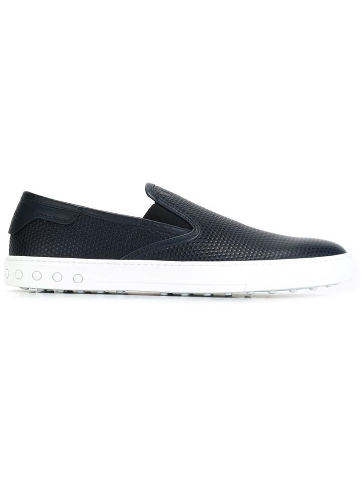Tod S Textured Slip-on Sneakers, Men's, Size: 9, Blue, Calf Leather/rubber