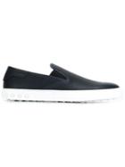 Tod S Textured Slip-on Sneakers, Men's, Size: 9, Blue, Calf Leather/rubber
