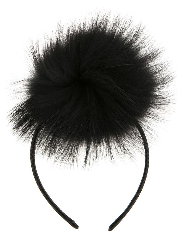 Dresscamp Pompom Headband, Women's, Black, Racoon Fur