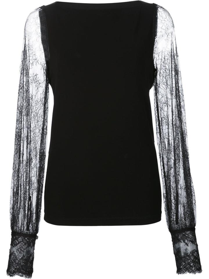 Plein Sud Sheer Lace Sleeve Blouse - Black