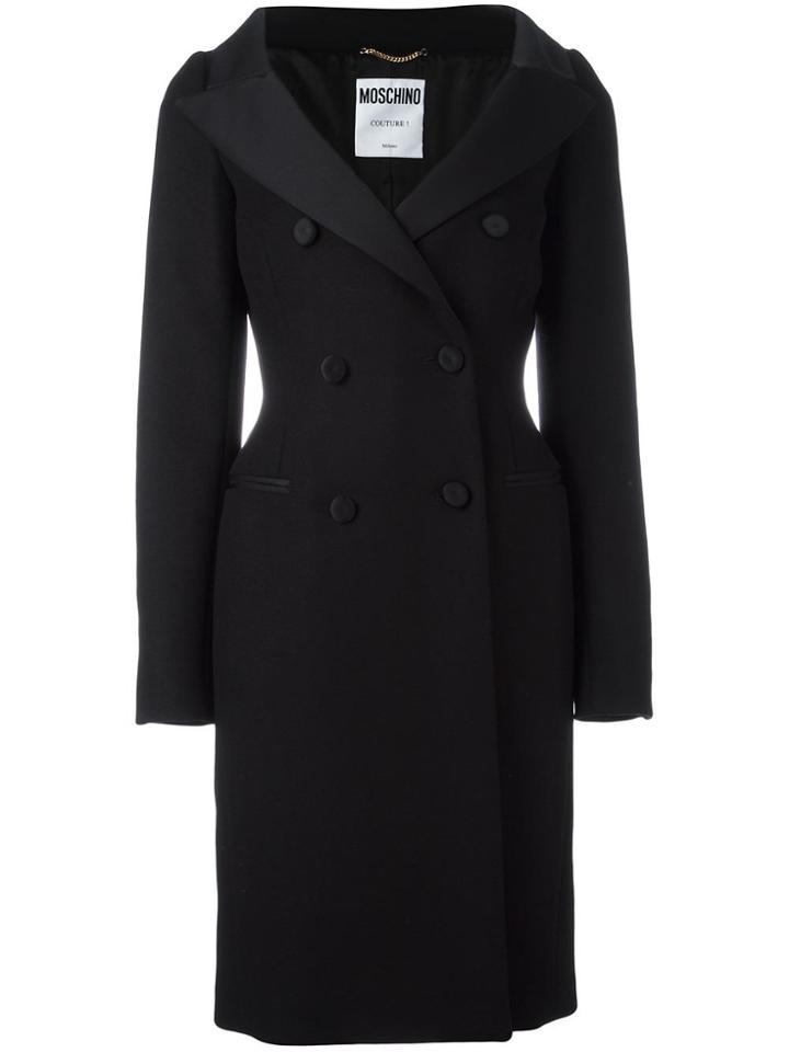Moschino Slim Fit Double Breasted Coat - Black