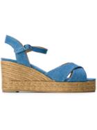 Castañer Blaudell Wedge Sandals, Women's, Size: 37, Blue, Cotton/leather/rubber